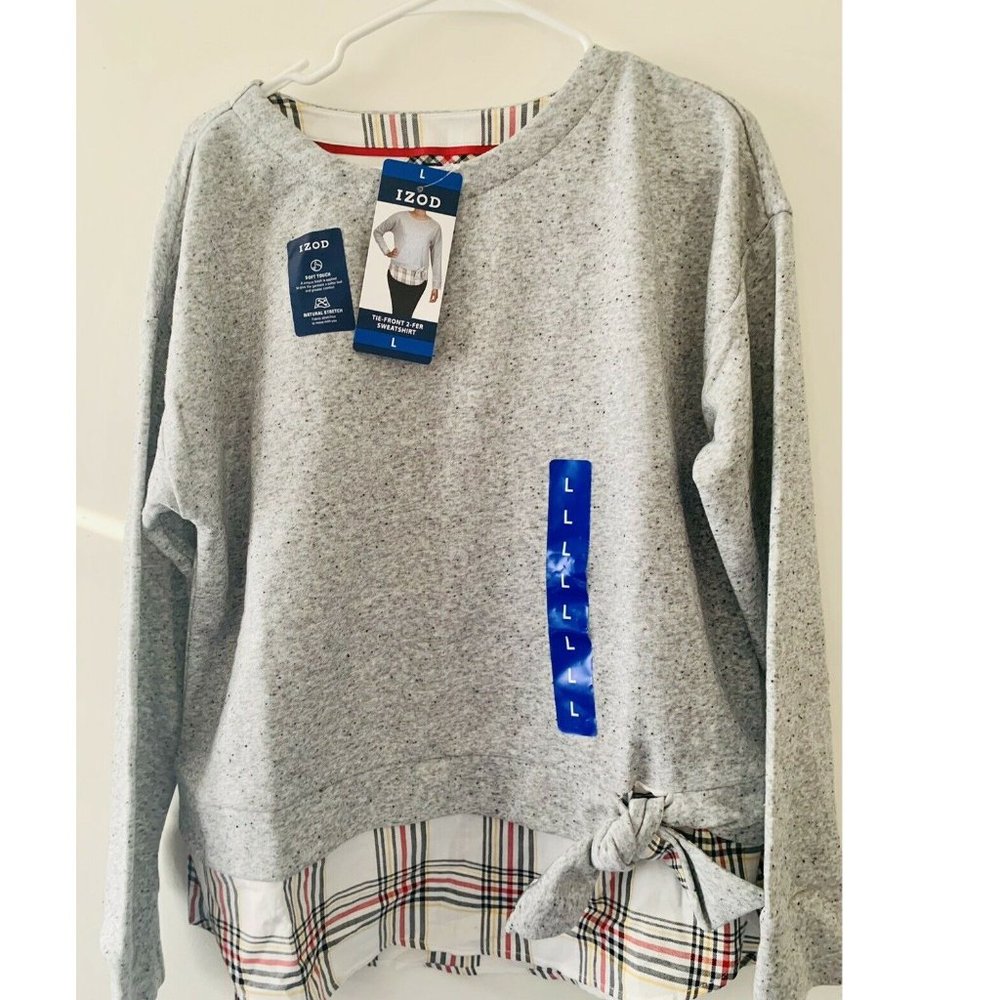 IZOD Women's Long Sleeve 2-Fer Sweatshirt - Picture 5 of 6